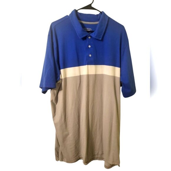 The Foundry Blue Beige Color Block Men's Polo, Big & Tall 2XLT - Picture 1 of 7